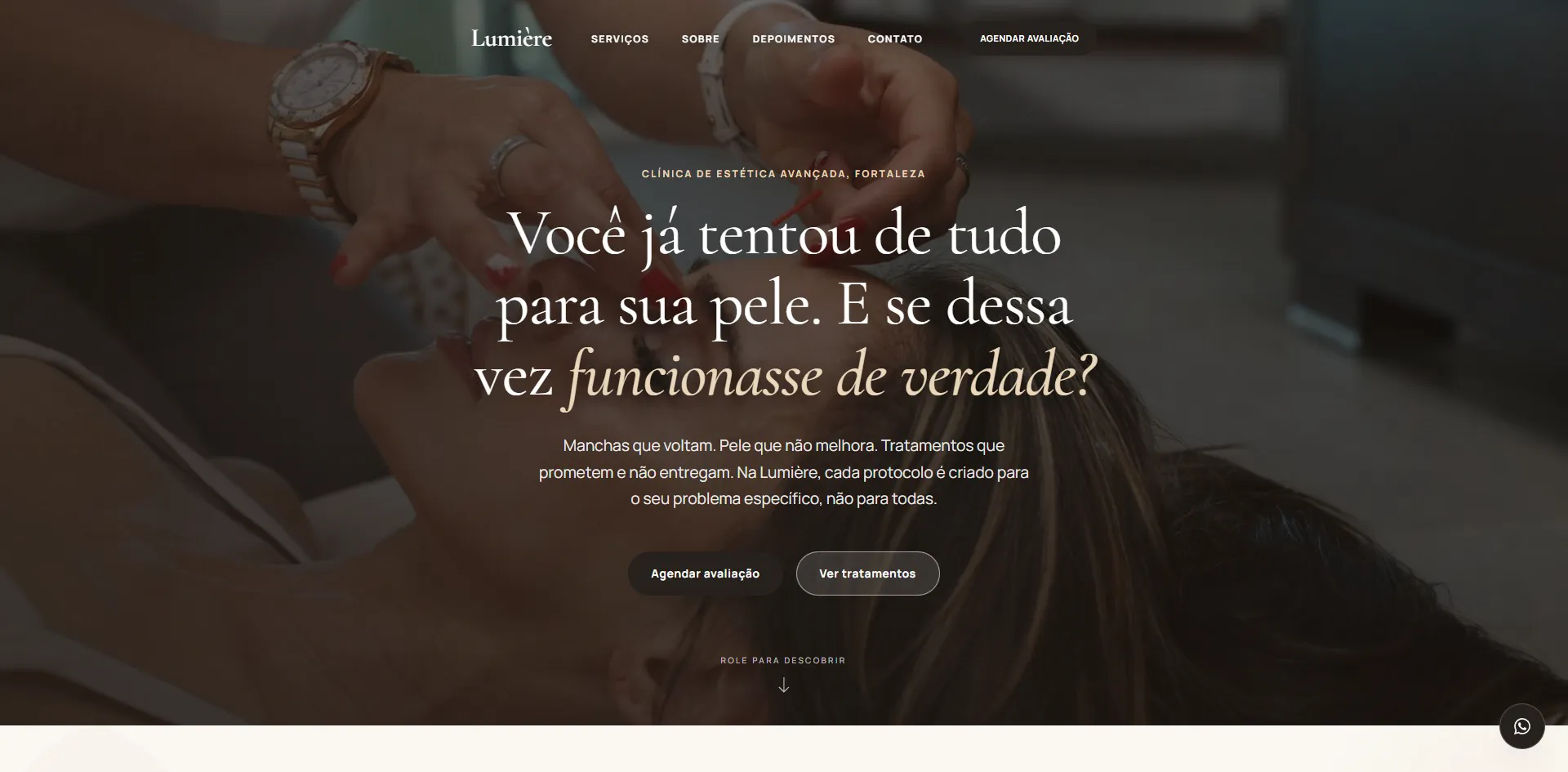 Prévia da landing page Lumière